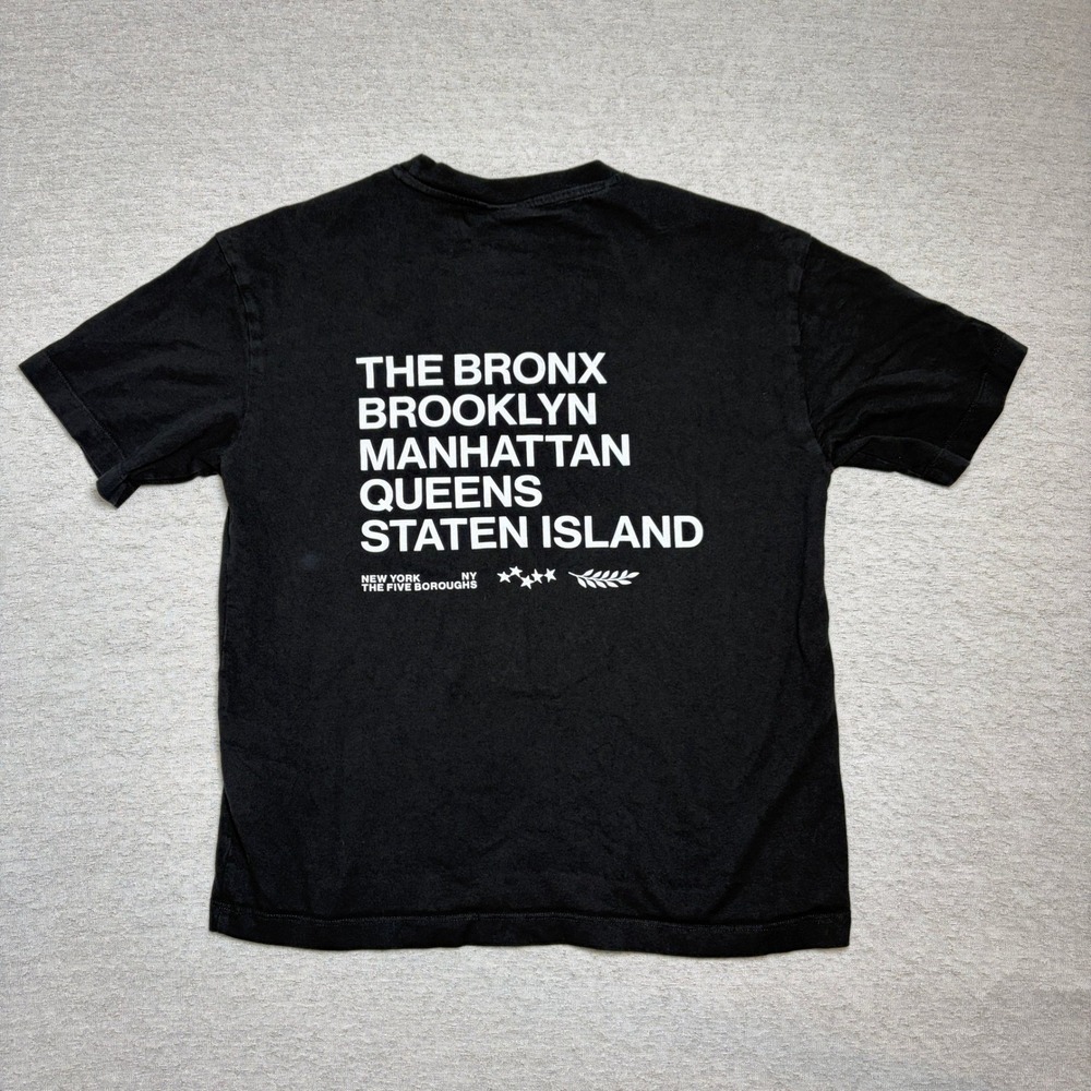 H&M‎ Mens Tshirt Small Black New York Five Boroughs Graphic Loose Fit Cotton Tee